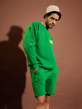 Men Green COMPANIONS Oversized Sweatshirt With Shorts