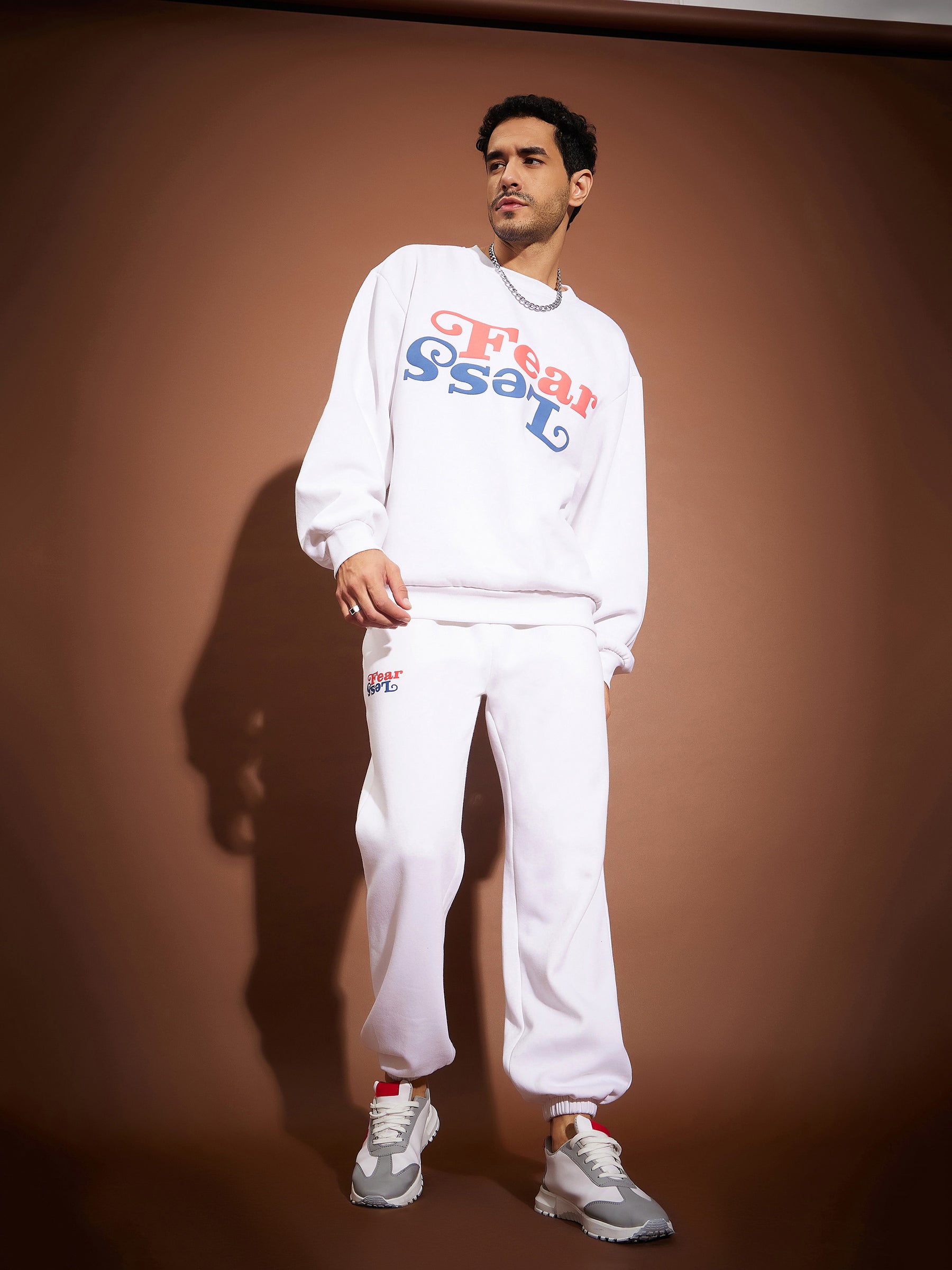 Men White FEAR LESS Oversized Sweatshirt With Joggers