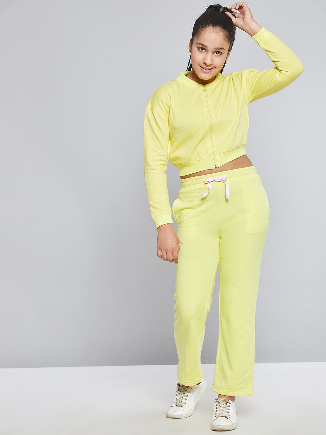 Girls Yellow Fleece Brand Drawstring Track Pants