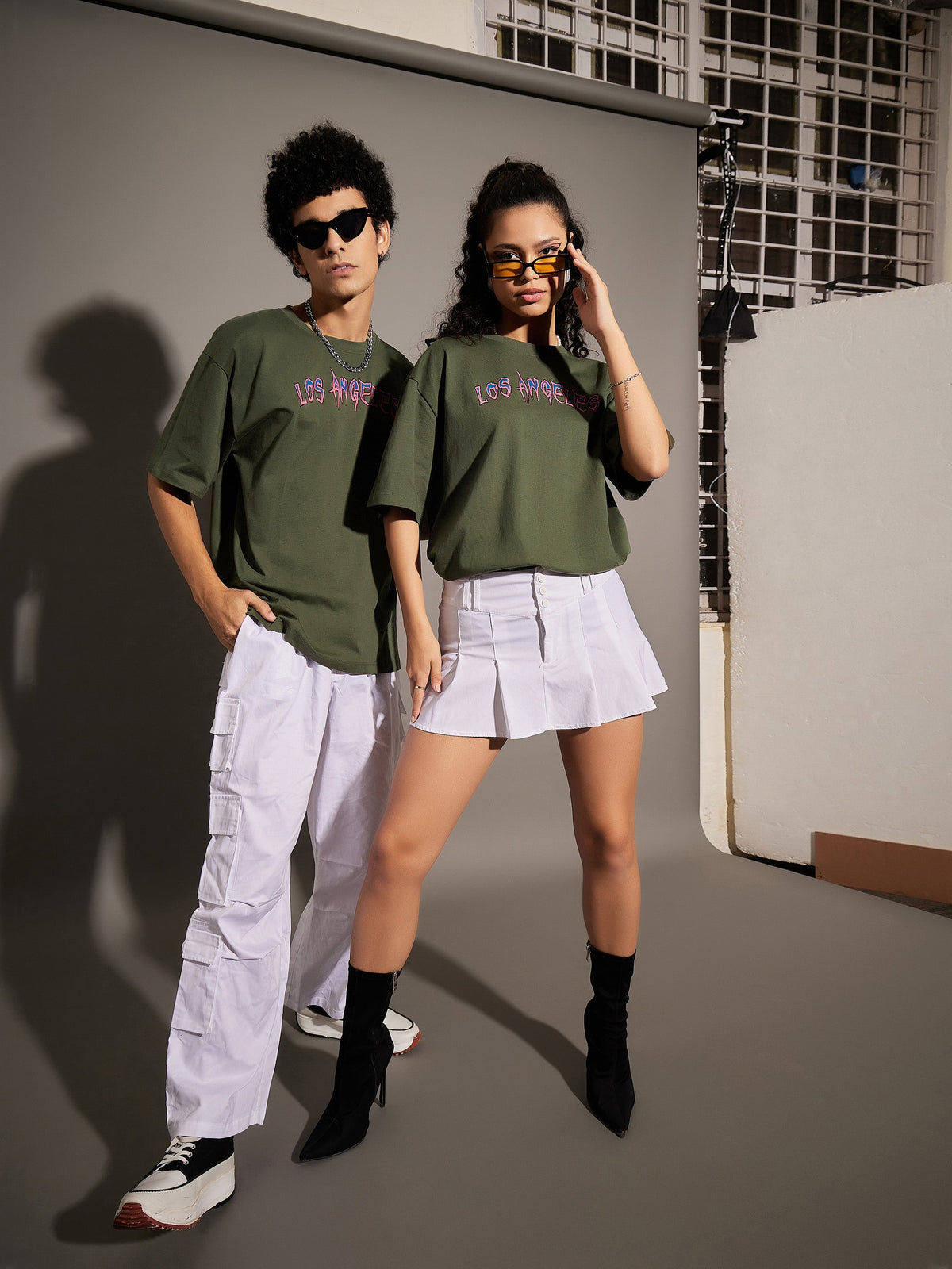 Unisex Olive LOS ANGELES Oversized T-Shirt-MASCLN SASSAFRAS