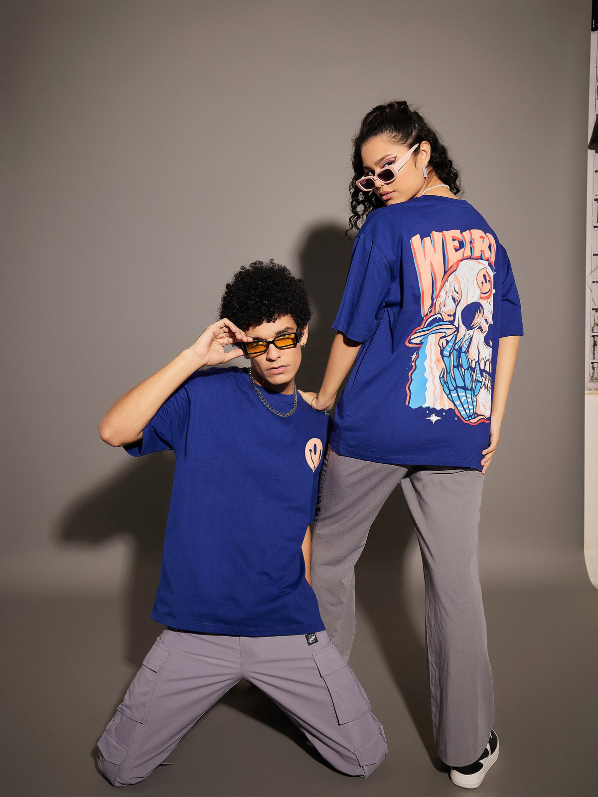 Unisex Blue WEIRD Oversized T-Shirt-MASCLN SASSAFRAS