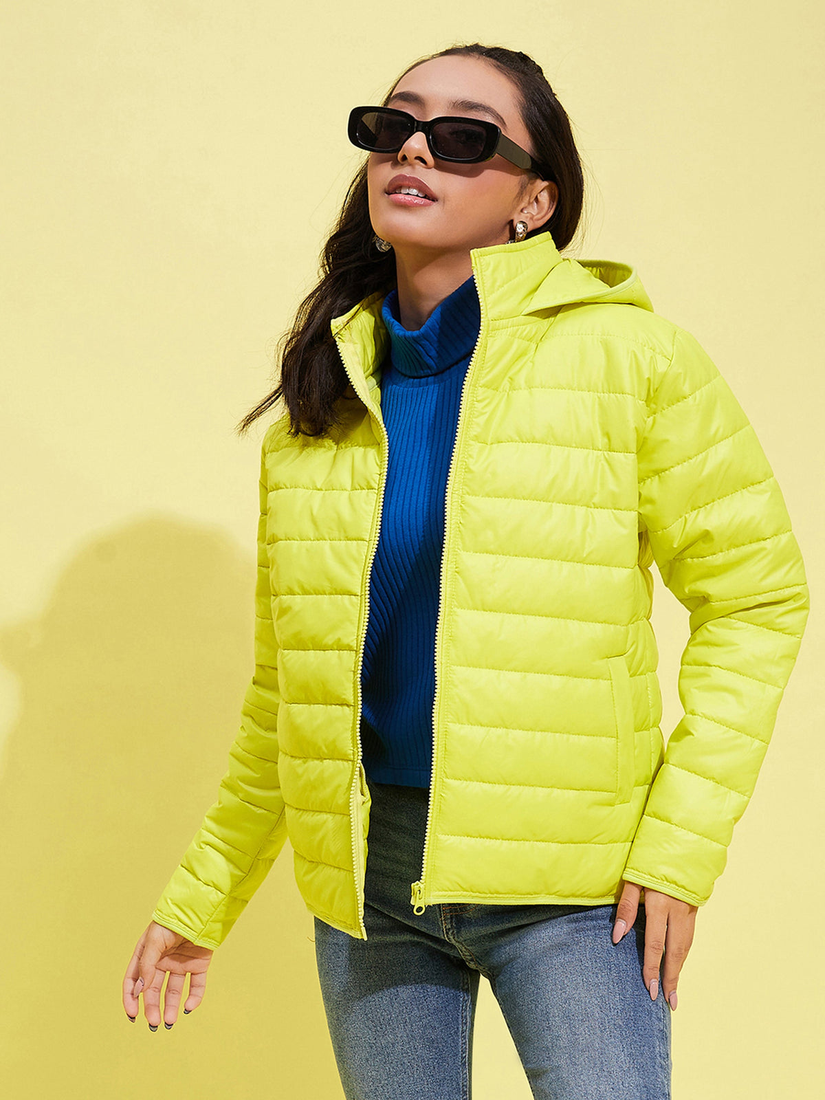 Neon Yellow Quilted Hooded Jacket-Noh.Voh
