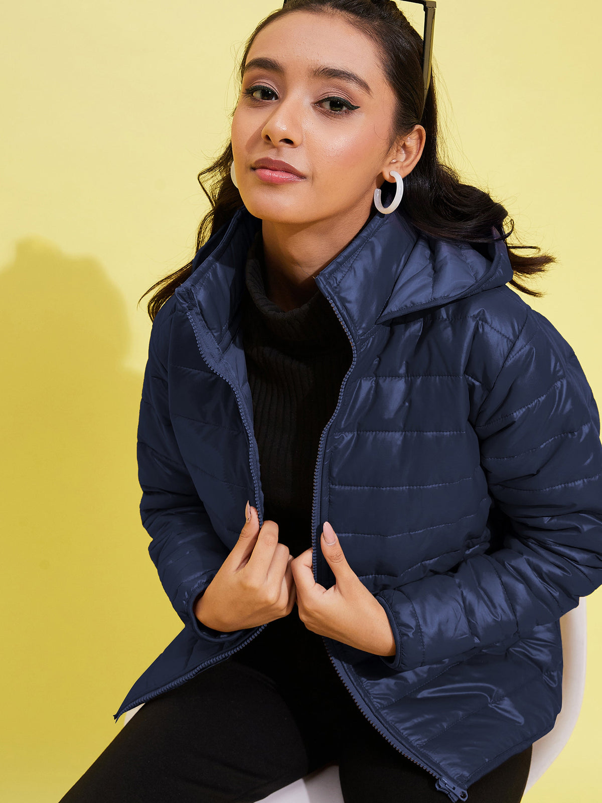 Navy Quilted Hooded Jacket-Noh.Voh