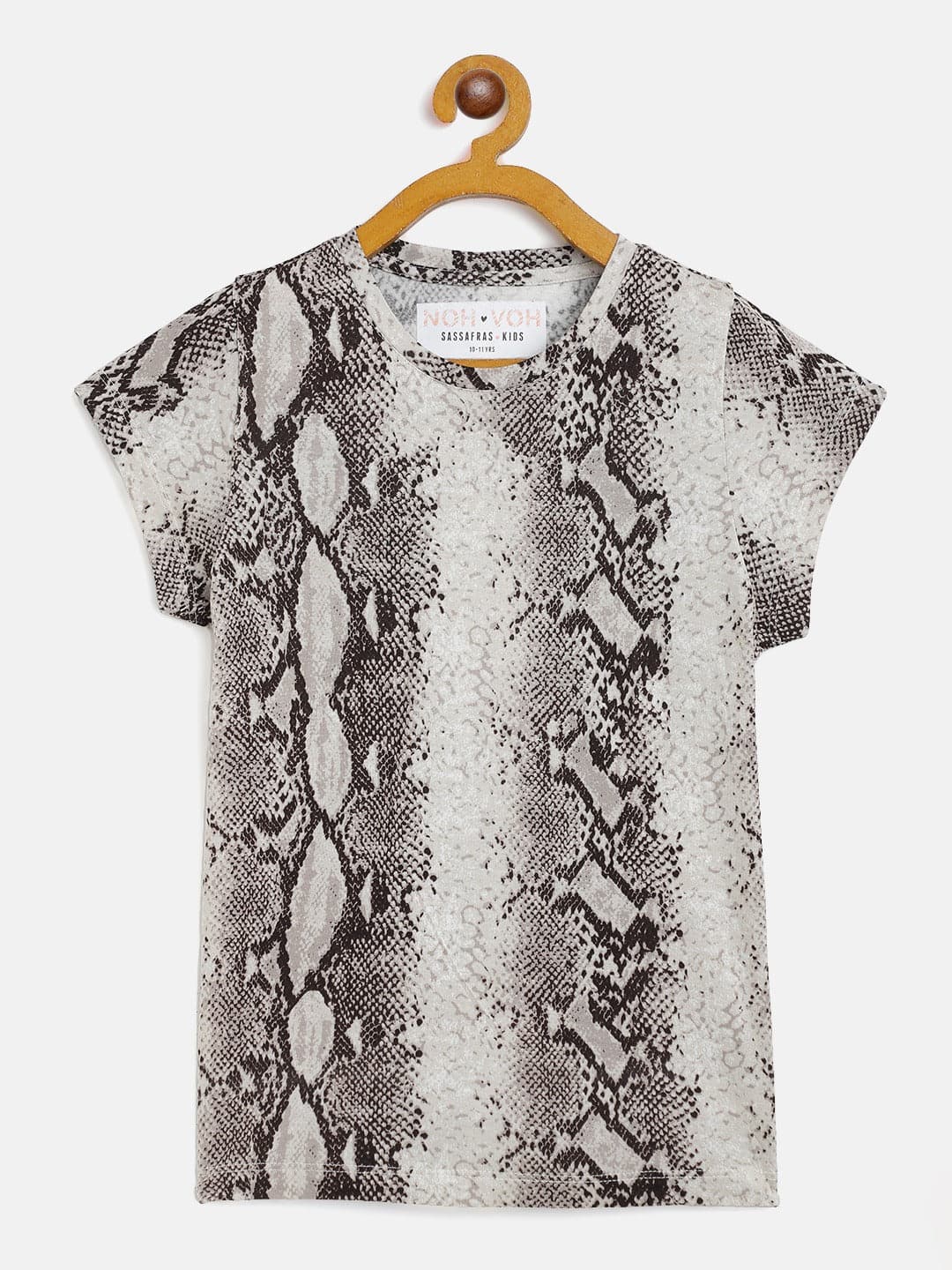 Girls Beige Python Print T-Shirt-Girls T-Shirts-SASSAFRAS