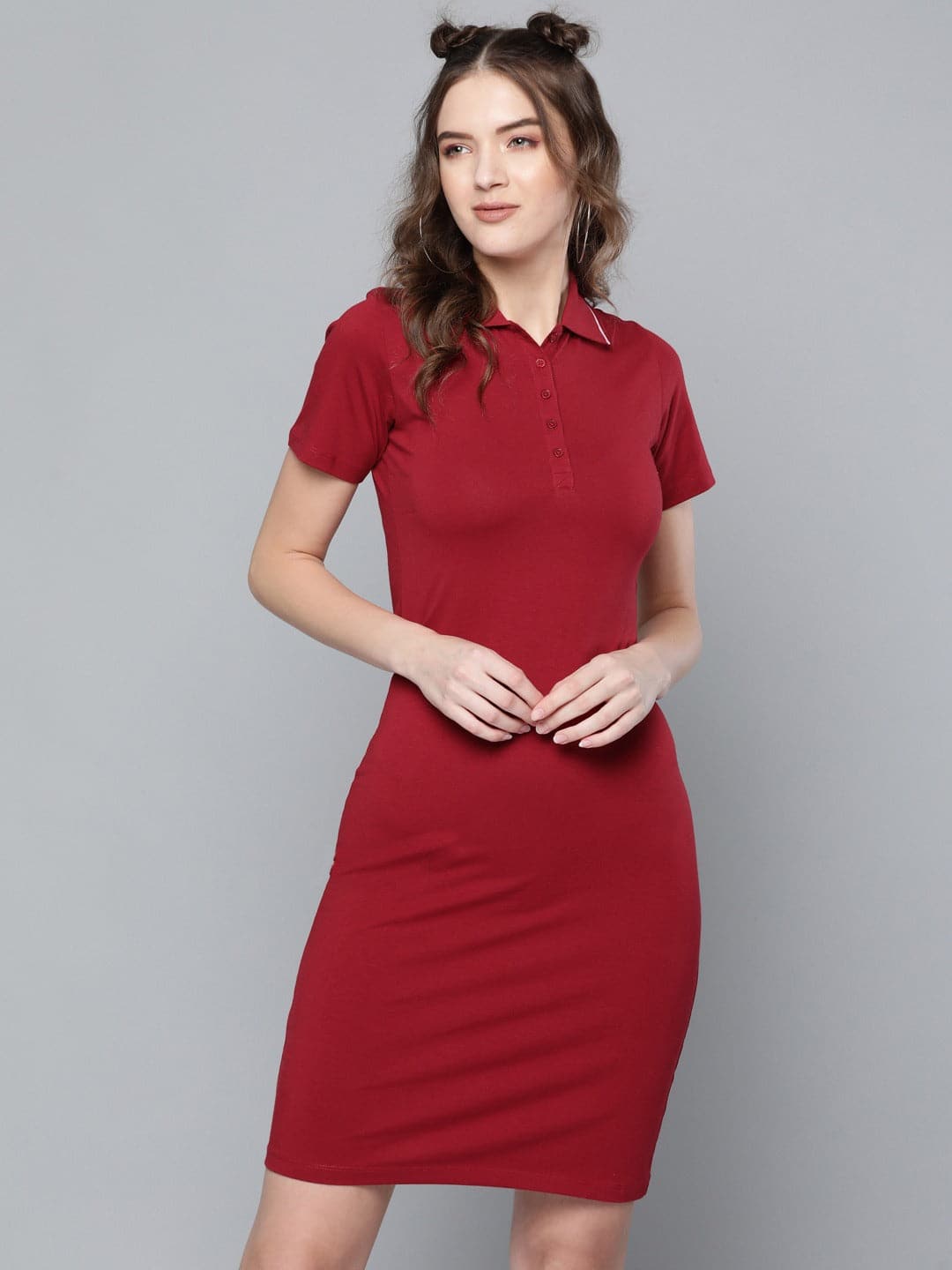 Buy Women Maroon Polo Neck T-Shirt Dress Online At Best Price