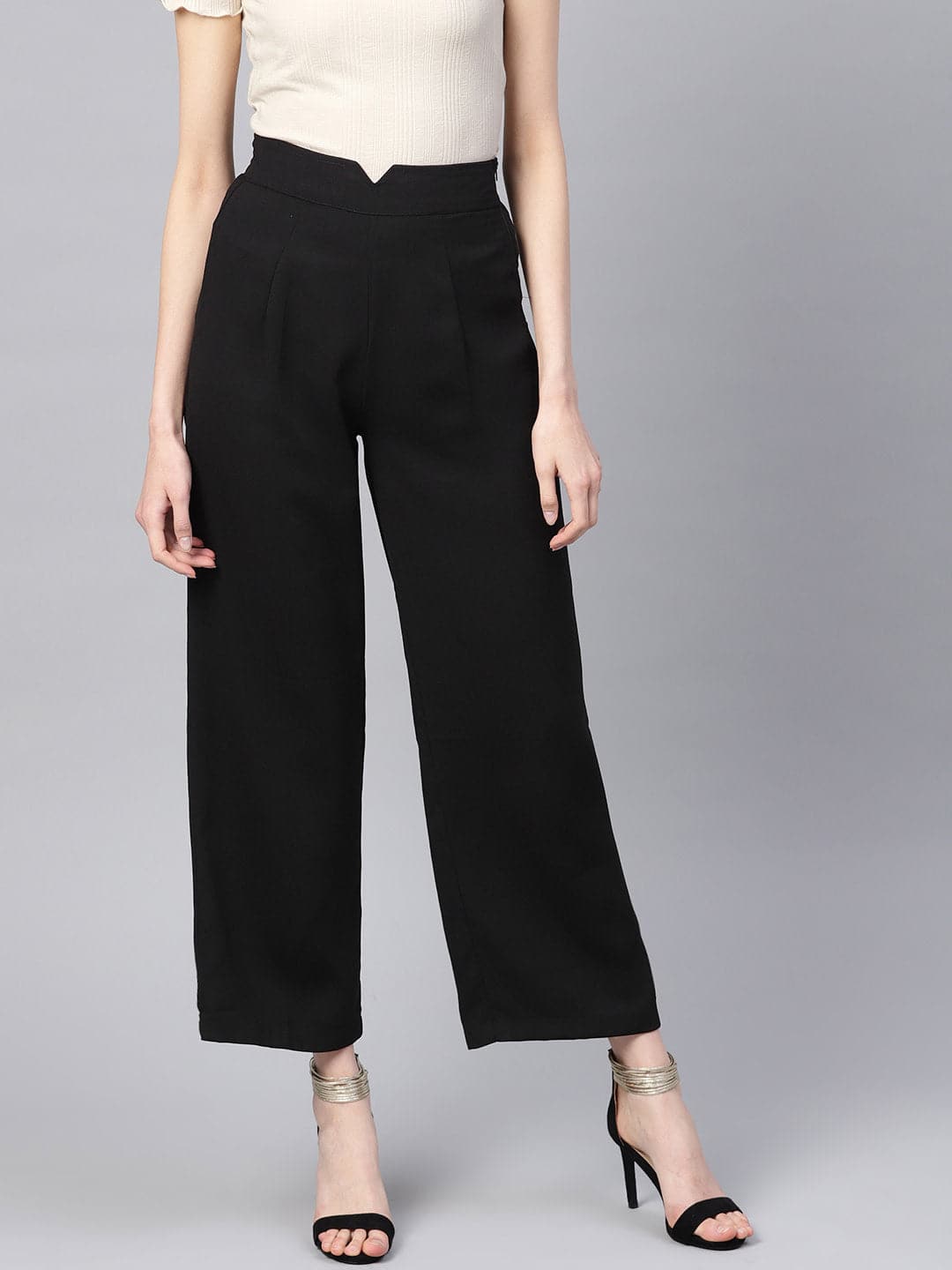 Buy Women Black Solid Regular Fit Parallel Trousers - Trousers for