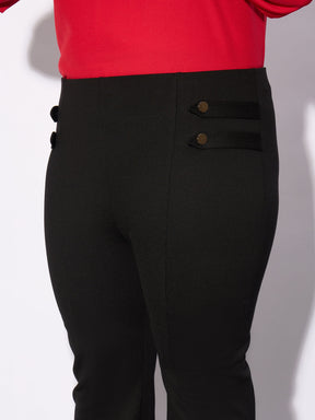 Black Bell Bottom Stretch Trousers-SASSAFRAS Curve