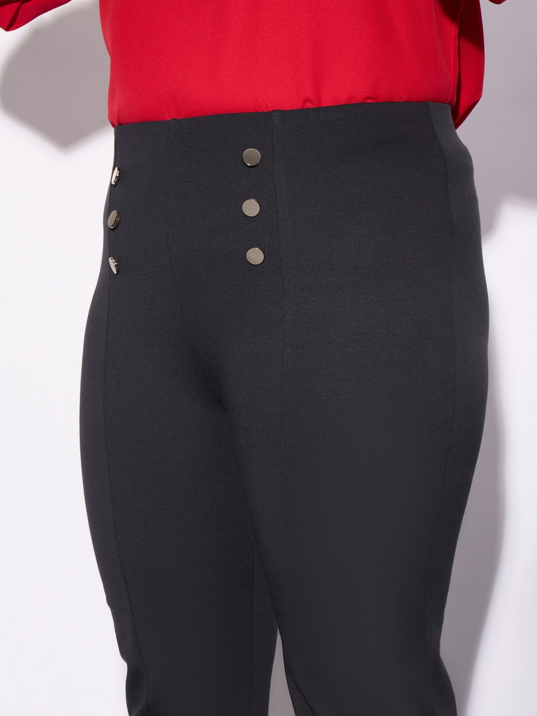 Grey Mock Button Detail Bell Bottom Trousers-SASSAFRAS Curve