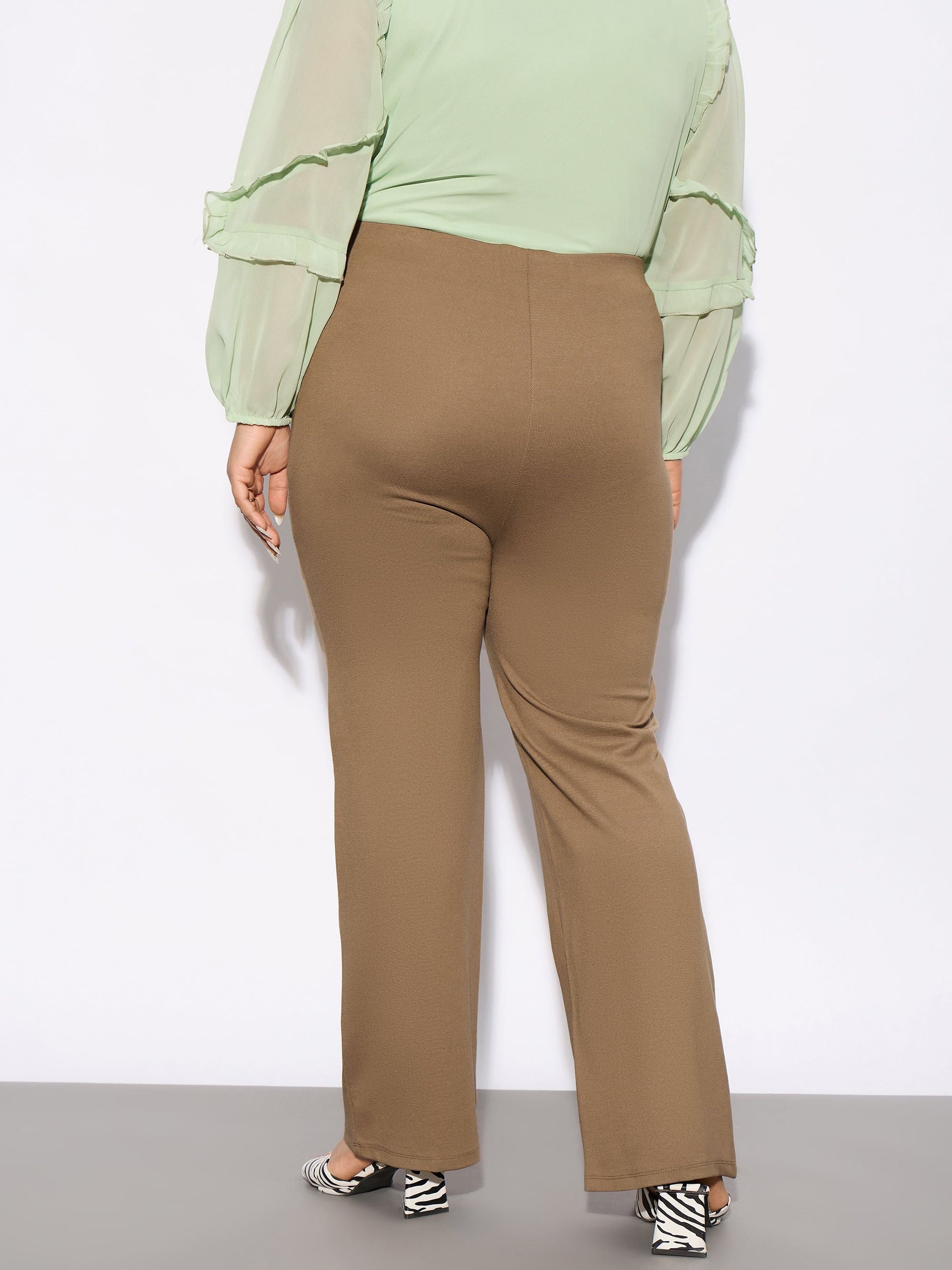 Beige Front Seam Straight Pants-SASSAFRAS Curve