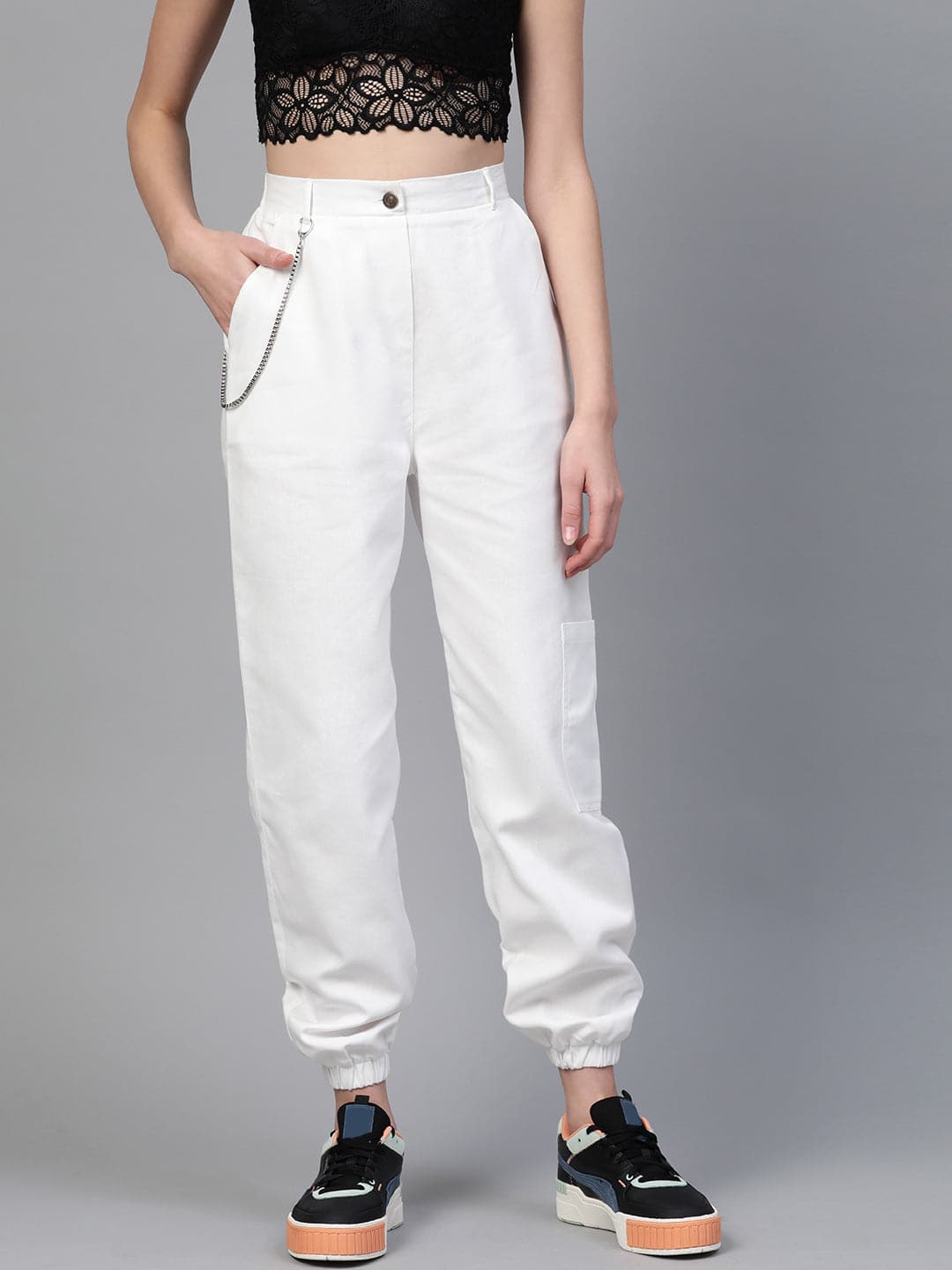 Buy Women White Hip-Hop Streetwear Cargo Pants Online At Best Price 