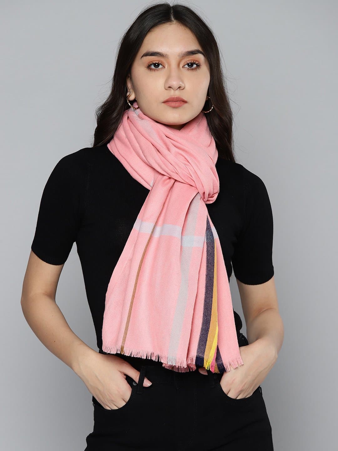 Pink Checks & Stripes Stole-Scarves & Stoles-SASSAFRAS