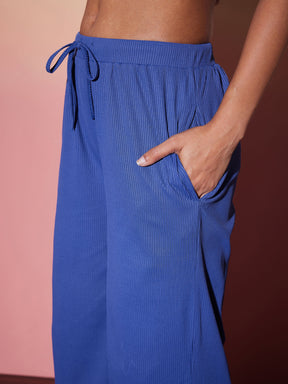 Blue Rib Crop Top With Straight Pants-SASSAFRAS alt-laze