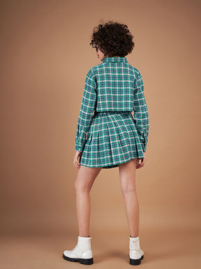Green Yarndyed Check Crop Shirt With Mini Skirt-SASSAFRAS