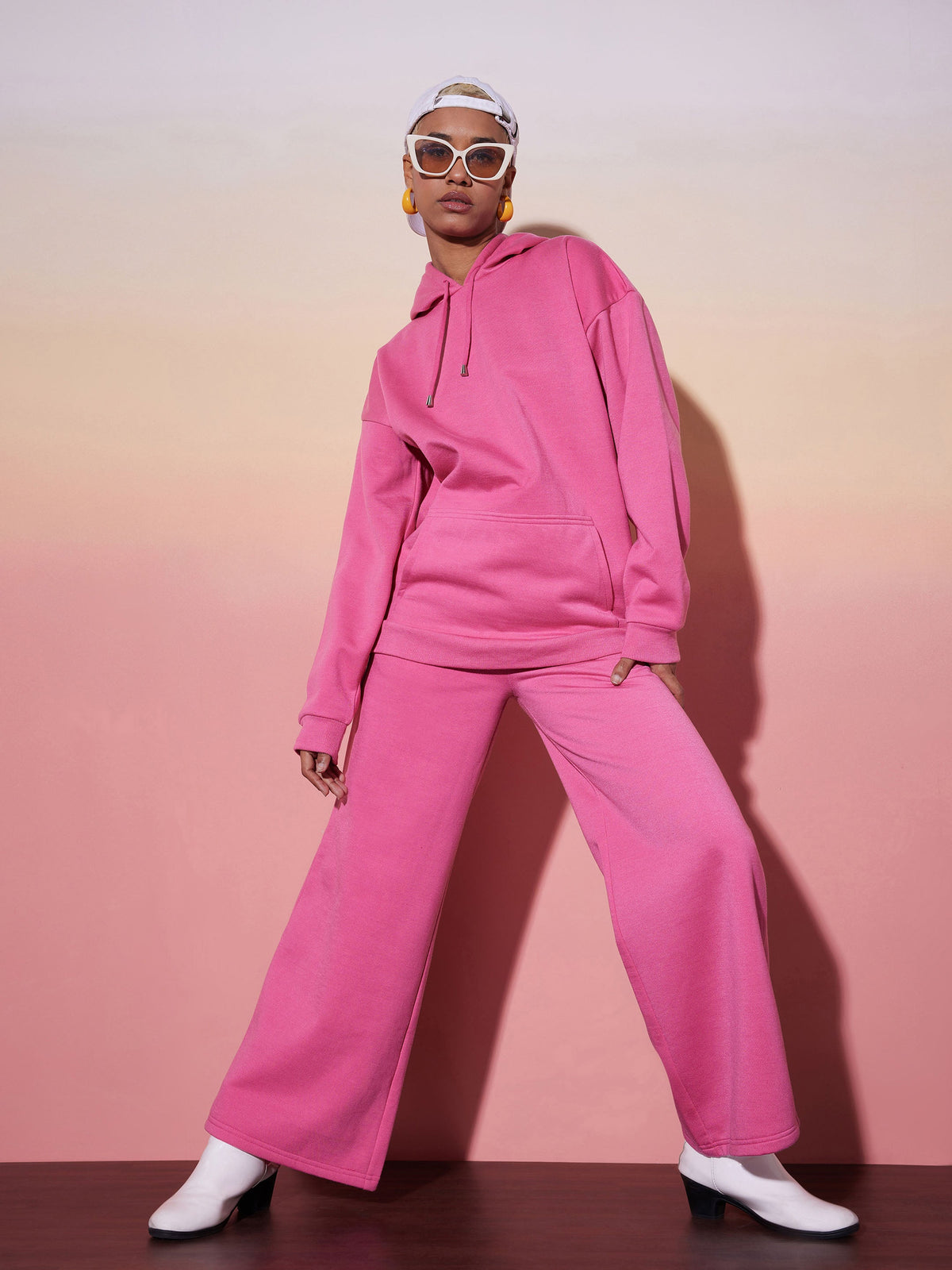 Pink Oversize Hooded Sweatshirt Wide Leg Pants-SASSAFRAS alt-laze