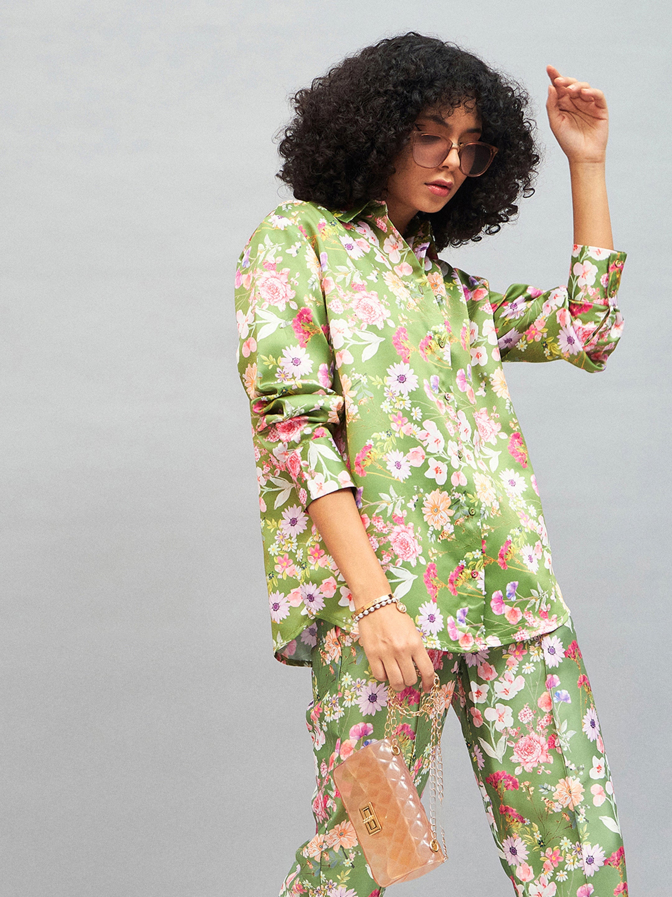 Satin Secrets Olive Shirt