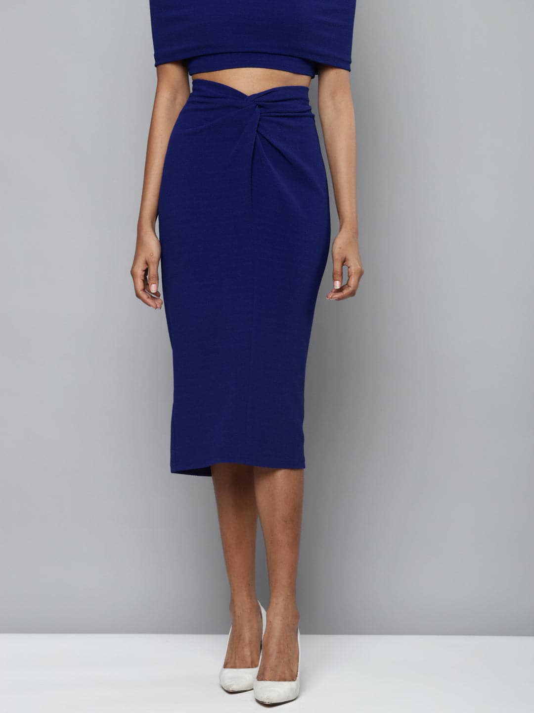 Royal Blue Twisted Midi Skirt-Skirts-SASSAFRAS