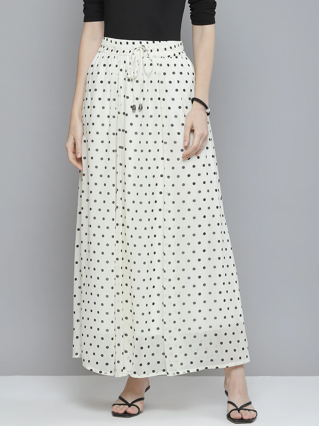 White maxi skirt with black polka dots Clearance
