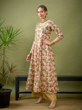Peach Chanderi Floral Anarkali Maxi Dress-Shae by SASSAFRAS