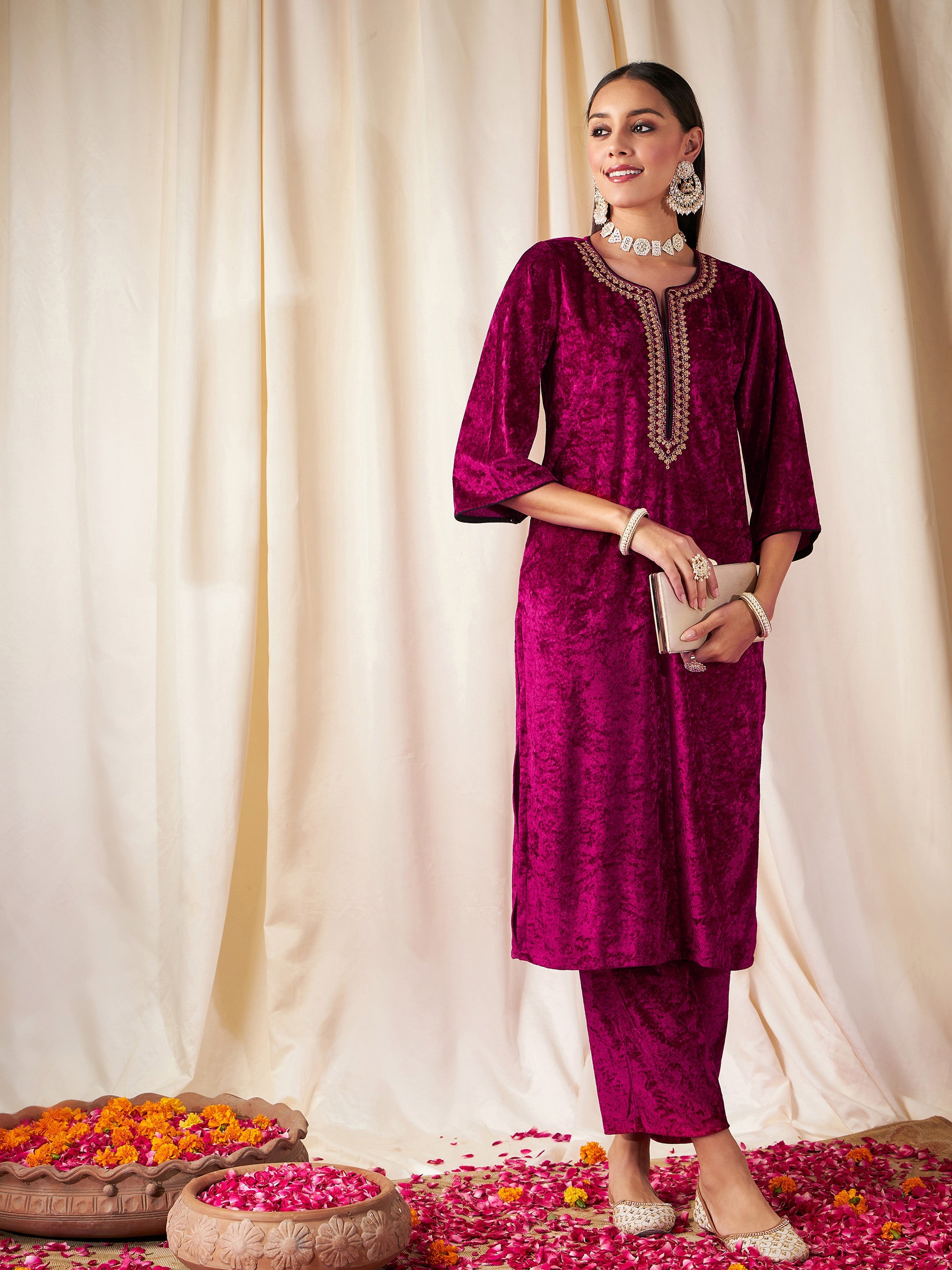 Trifecta black-fuchsia intreciatto bib kurta