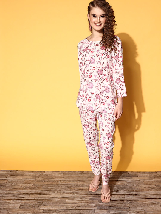 Pink Floral A Line Top With Pencil Pants-Shae by SASSAFRAS
