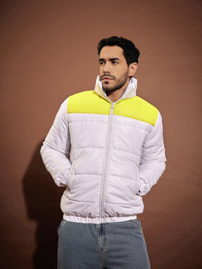 Men White & Yellow ColorBlock Puffer Jacket