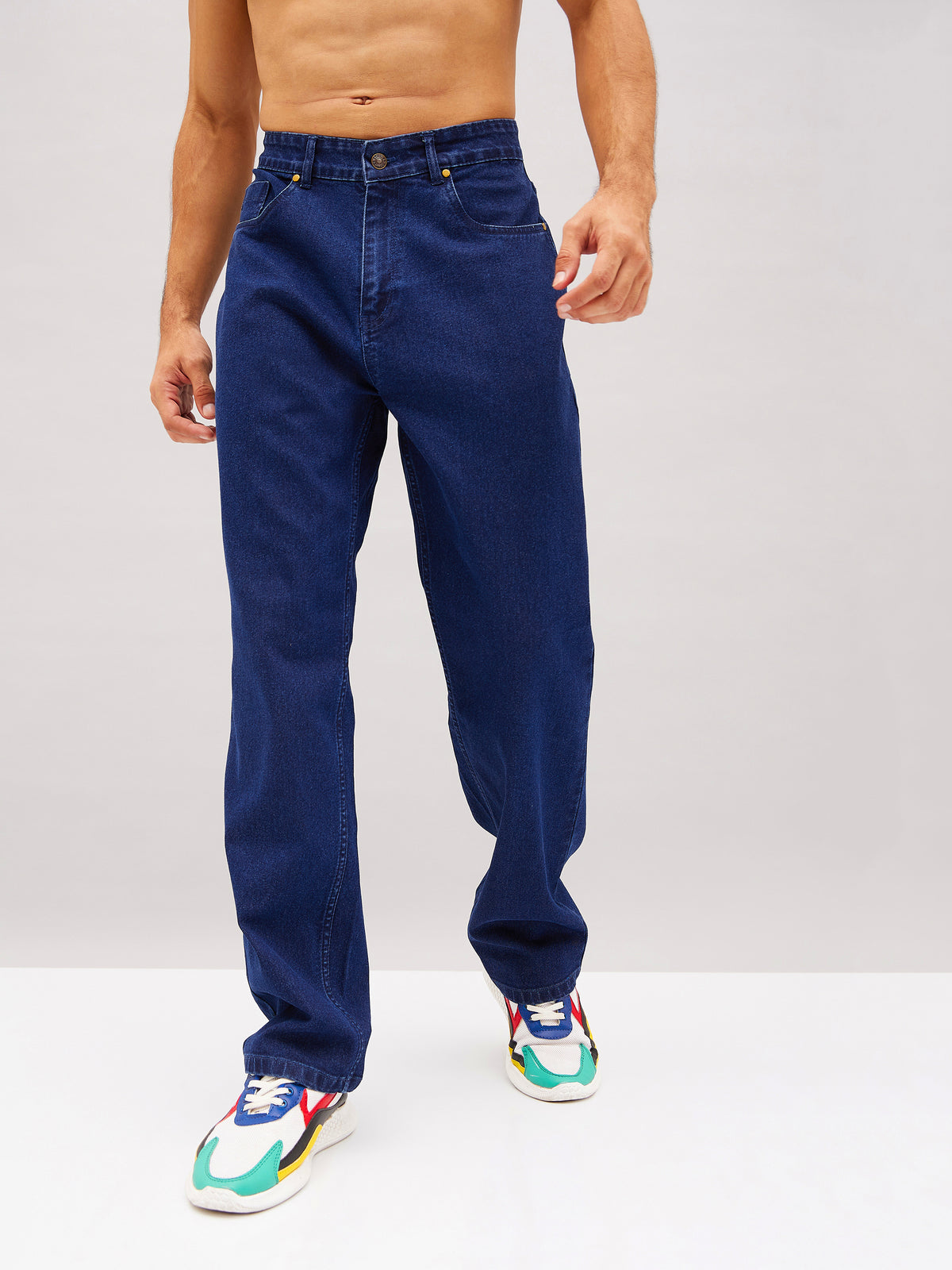 Men Navy Washed Relax Fit Jeans