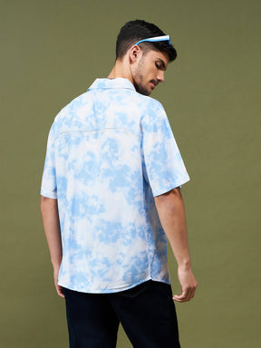 Unisex Blue & White Tie-Dye Print Relax Shirt