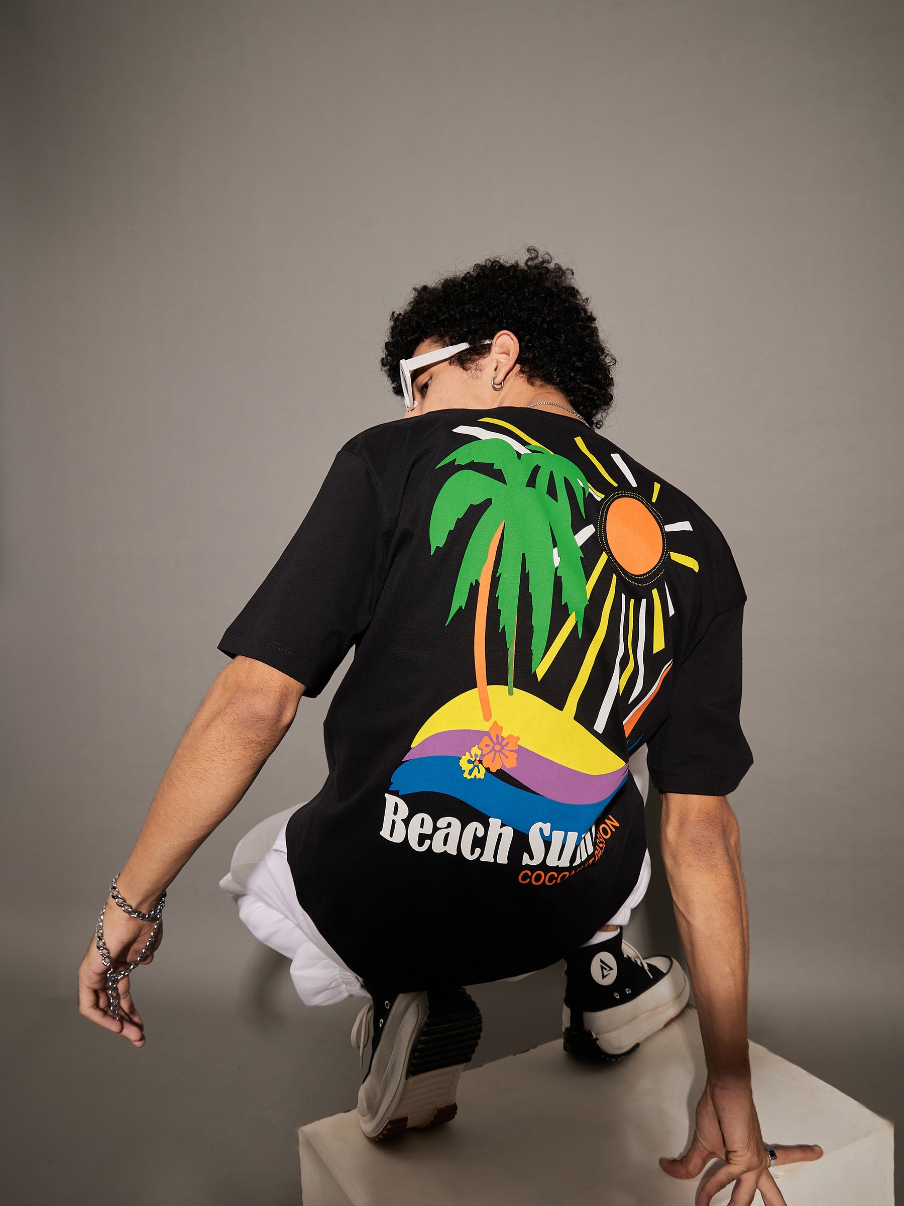 Unisex Black BEACH SUMMER Oversized T-Shirt