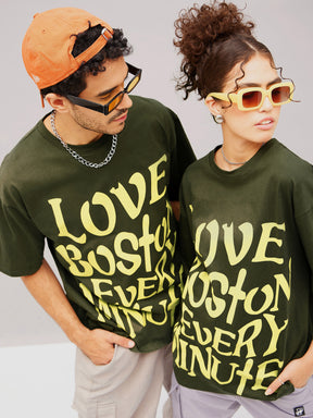Unisex Olive LOVE BOSTON Oversized T-Shirt