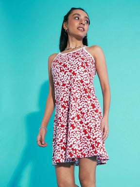 White Floral Print Strappy Dress-Noh.Voh