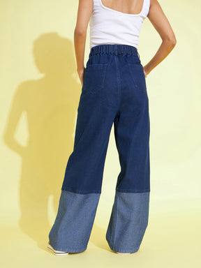 Girls Navy ColourBlock Straight Jeans