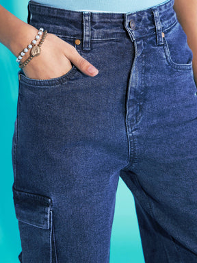 Blue Acid Wash Side Pocket Cargo Jeans-Noh.Voh