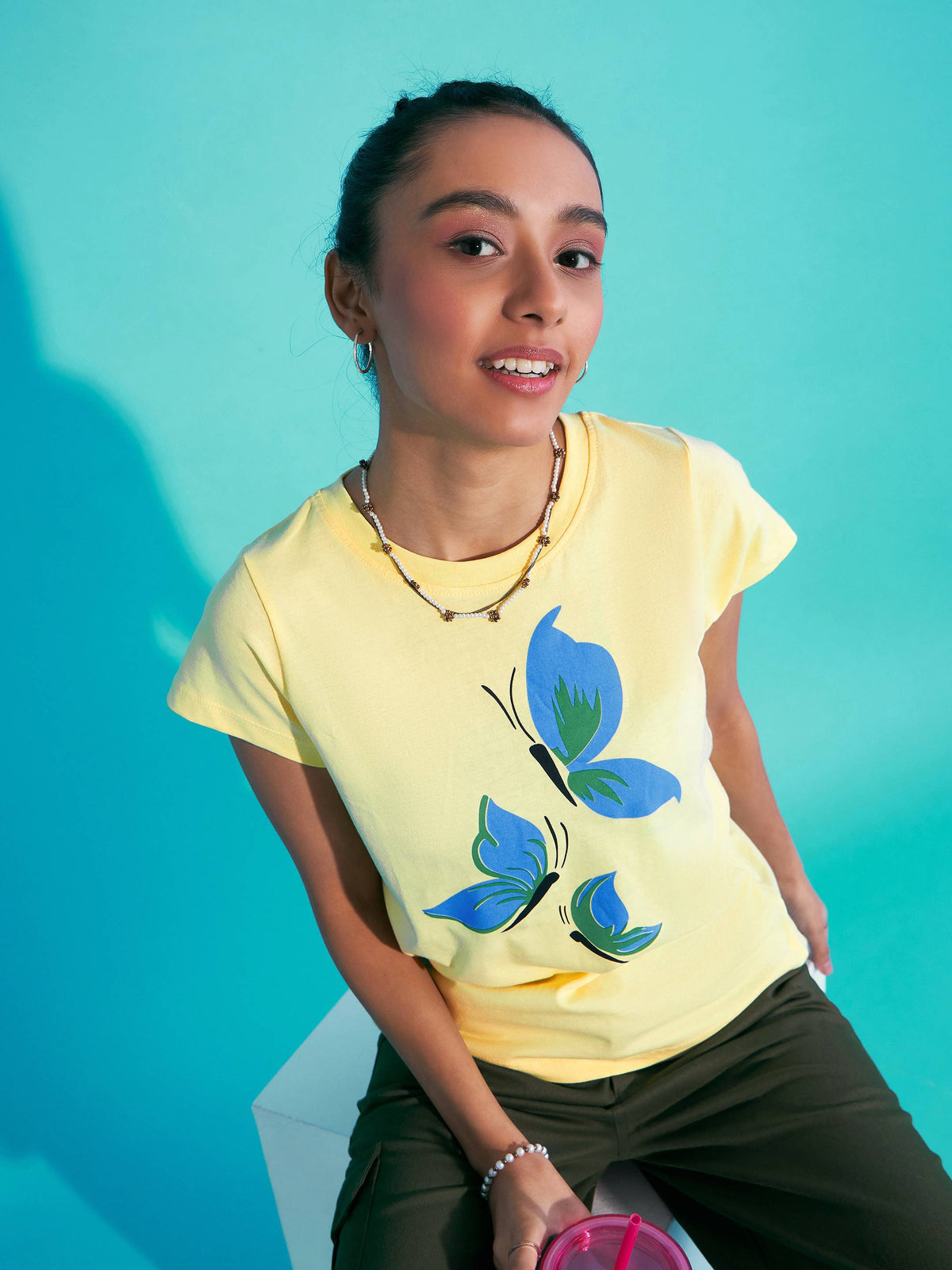 Yellow Butterflies Print T-Shirt-Noh.Voh