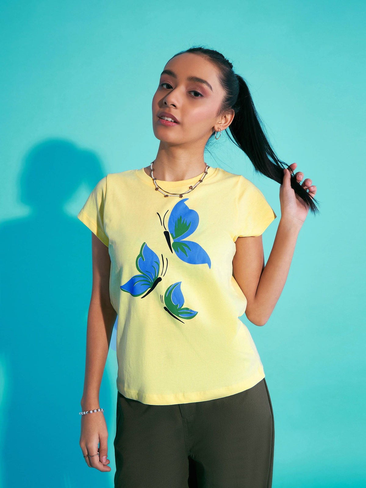 Yellow Butterflies Print T-Shirt-Noh.Voh
