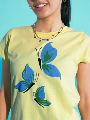 Yellow Butterflies Print T-Shirt With Olive Joggers-Noh.Voh