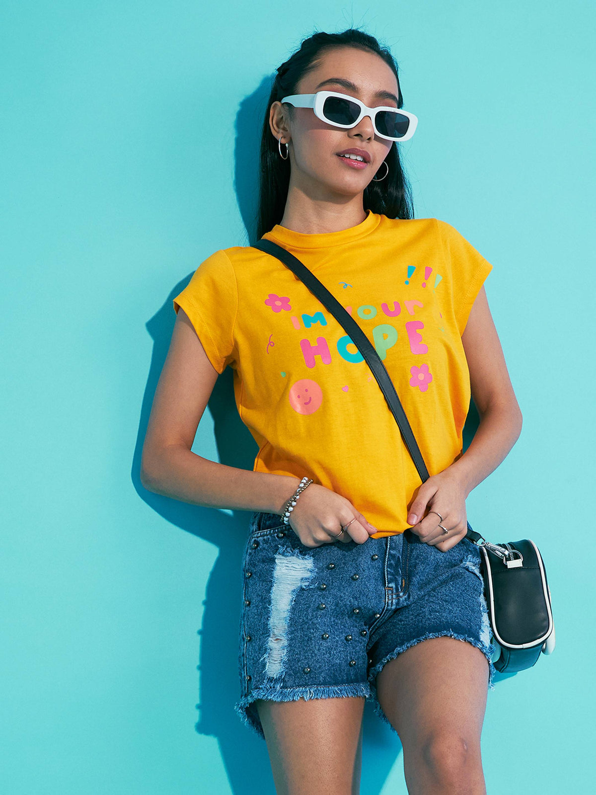 Mustard I Am Your Hope T-Shirt With Denim Shorts-Noh.Voh
