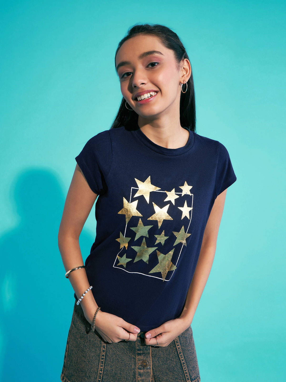 Navy Stars Print T-Shirt-Noh.Voh