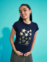 Navy Stars Print T-Shirt-Noh.Voh