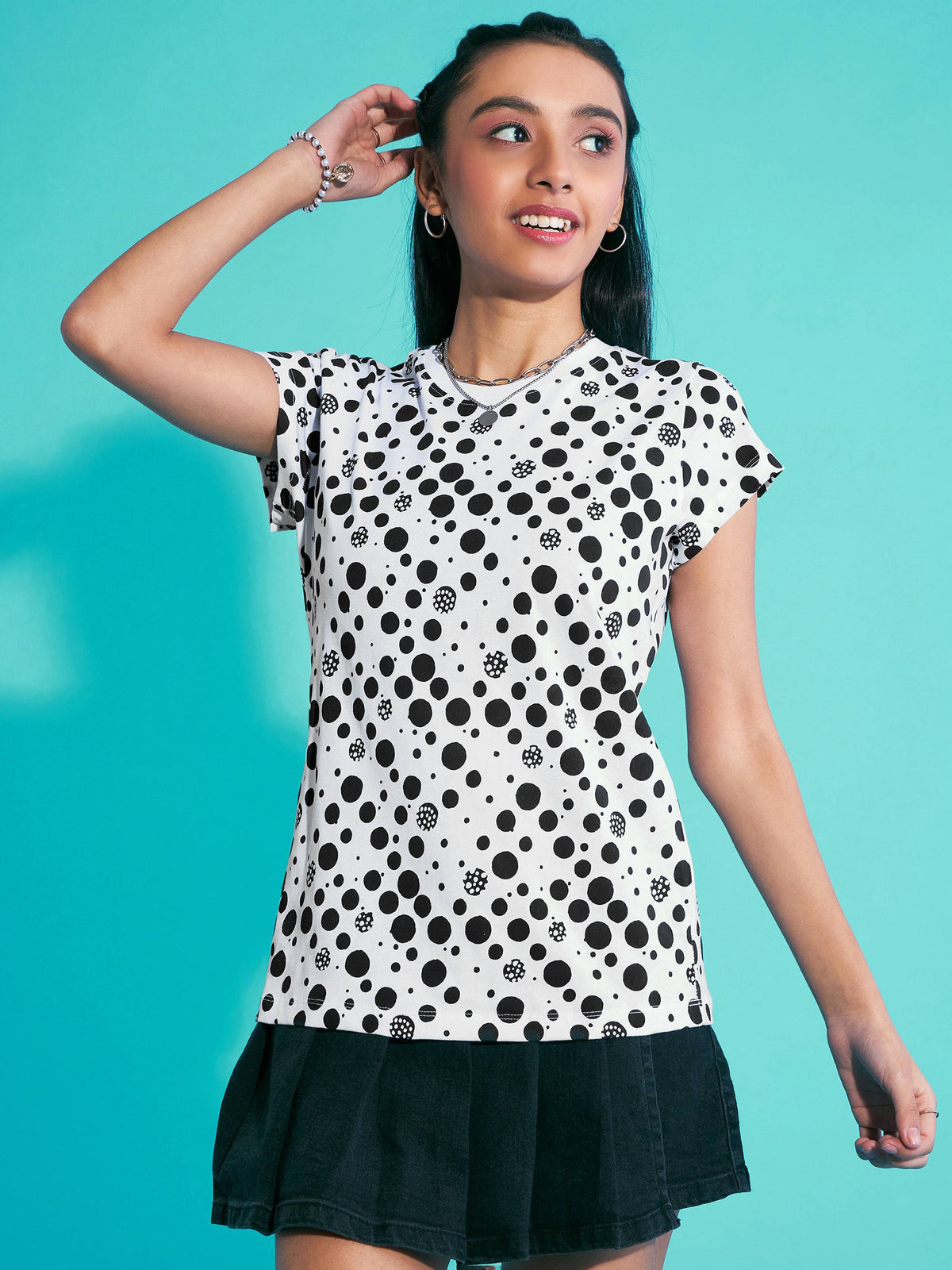 Black Polka Dot Print T-Shirt-Noh.Voh