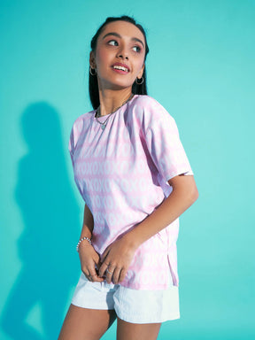 Pink XOXO Print Knit Drop Shoulder Top-Noh.Voh