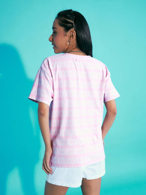 Pink XOXO Print Knit Drop Shoulder Top-Noh.Voh