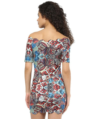 Aztec Print Blue Rose Bodycon Dress