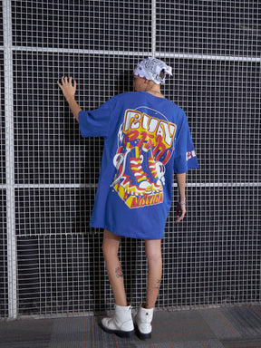 Royal Blue FUN Printed Oversized T-Shirt Dress-SASSAFRAS