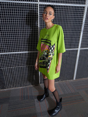 Green TALLYDEGA Oversized T-Shirt Dress-SASSAFRAS