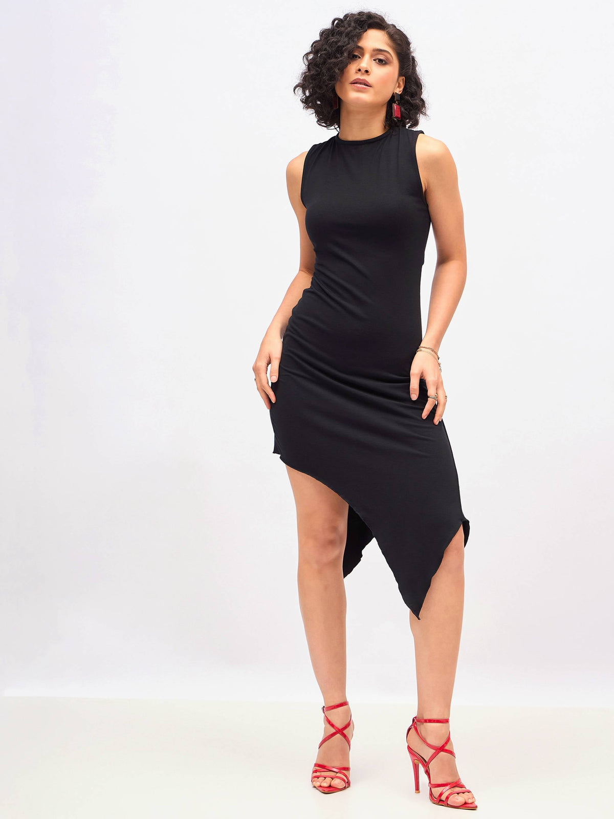 Black Asymmetric Back Cut-Out Dress-SASSAFRAS