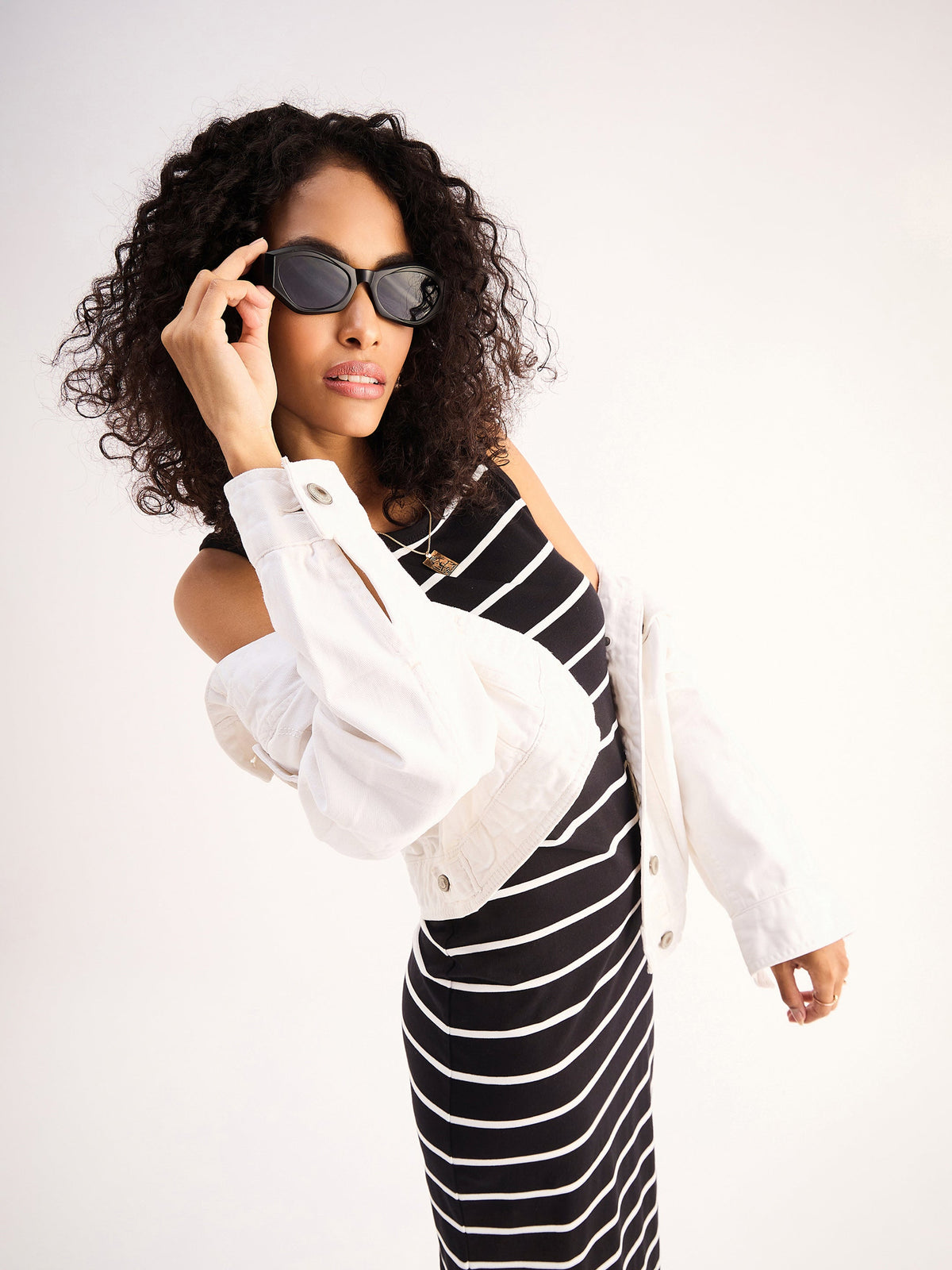 Black White Stripe Midi Dress-SASSAFRAS BASICS