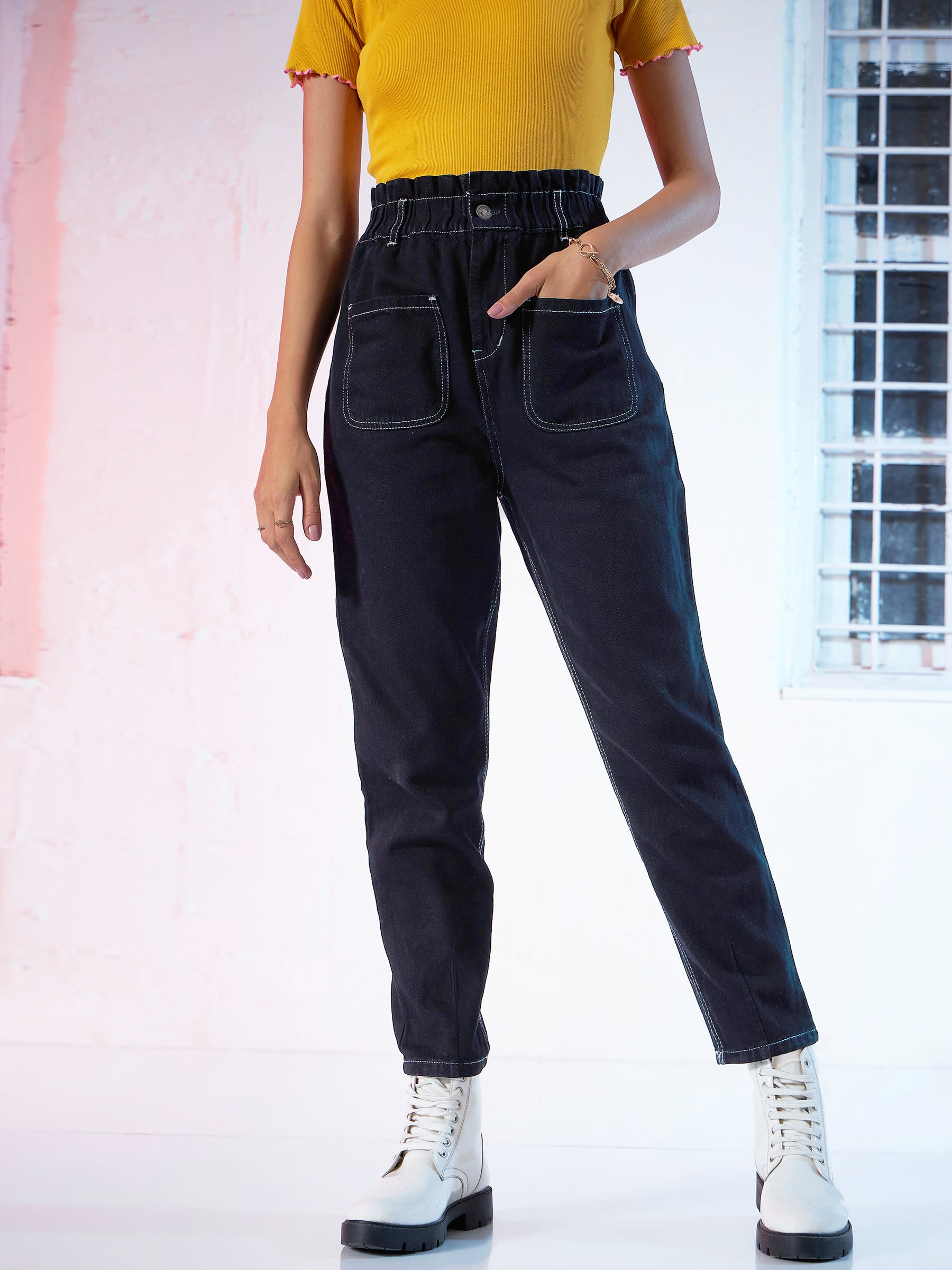 Black Front Pocket Slouchy Jeans