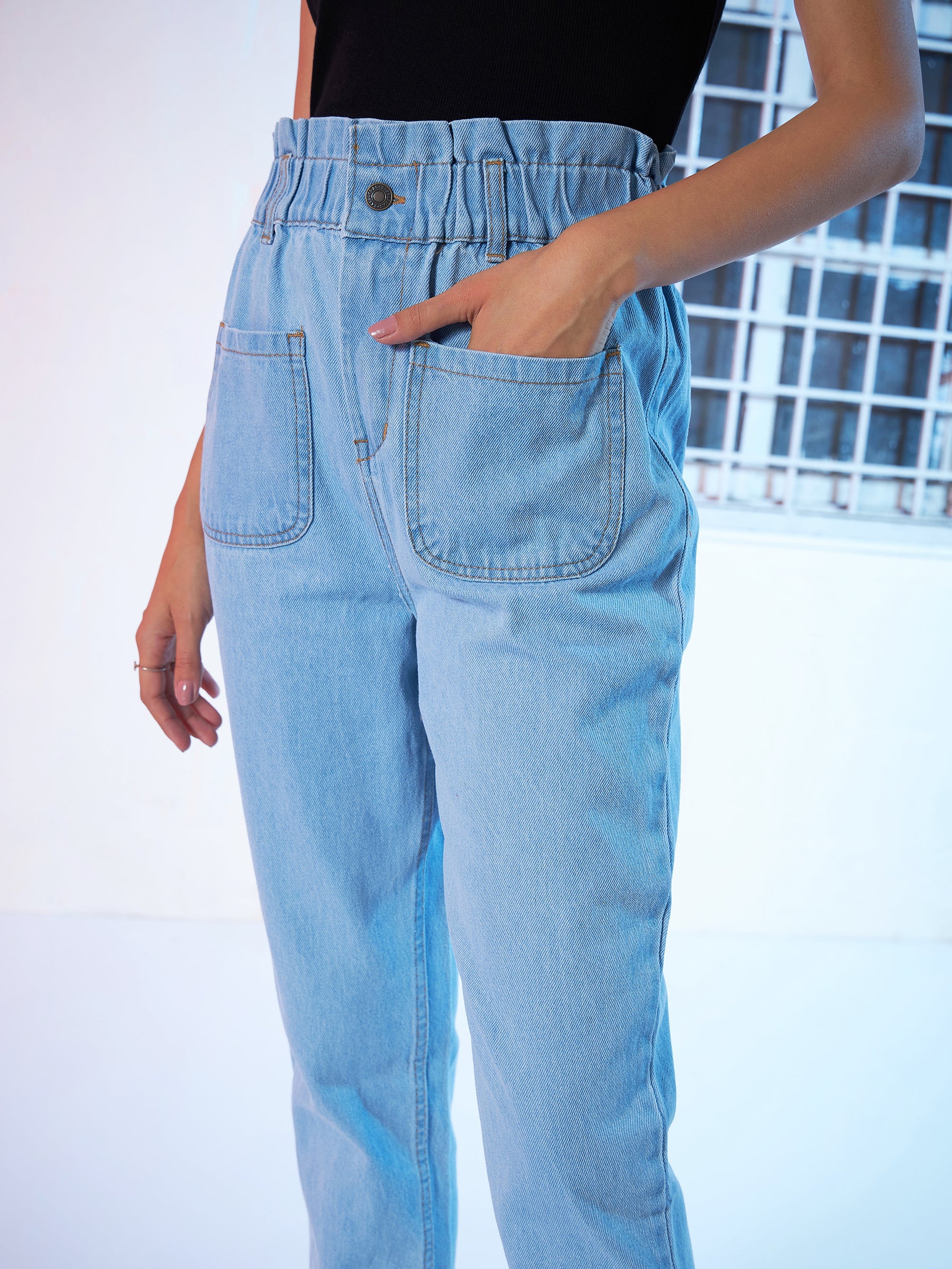 Blue Front Pocket Slouchy Jeans