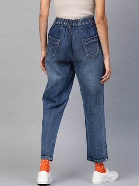 Blue High Waist Front Slit Jeans