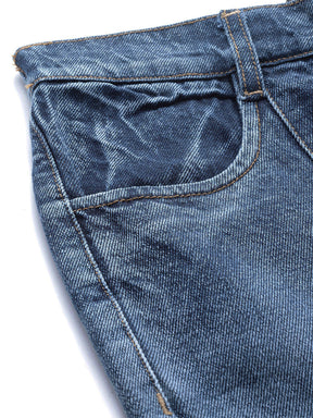 Blue High Waist Front Slit Jeans